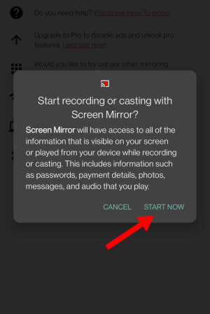 Start recording or casting with screen mirror