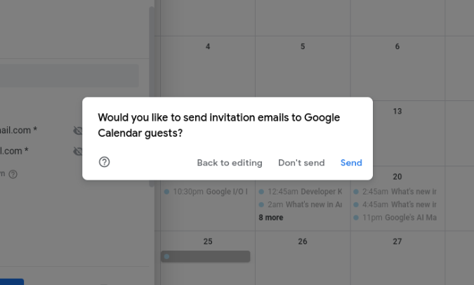Sending invitation email directly from Google calendar