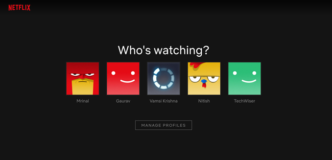 Netflix profiles Page