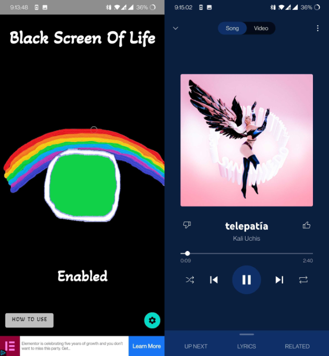 Playing YouTube Music with Black Screen of Life