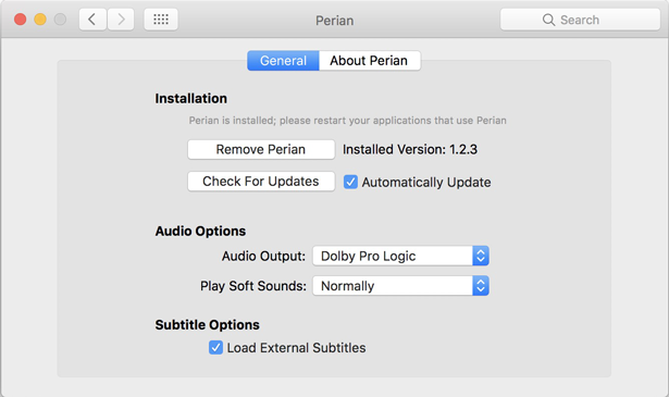 perian configuration page