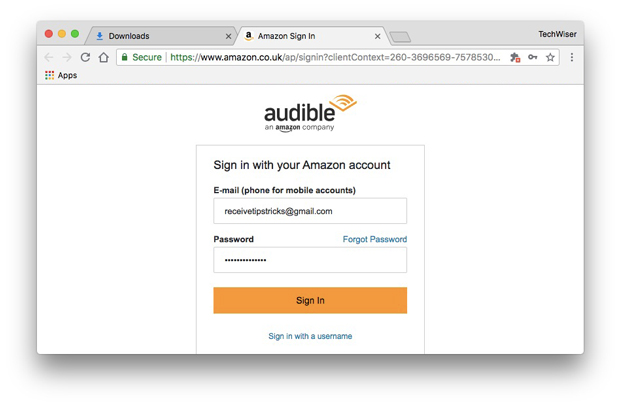 enter your Audible sign-in credentials
