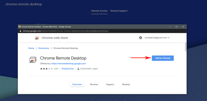 downloading chrome remote desktop by adding extension to chrome