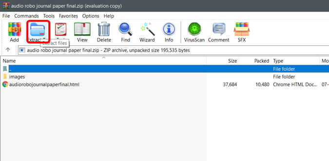extracting files from the downloaded Zip