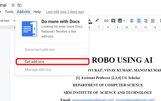 Installing add-ons on Google Doc 
