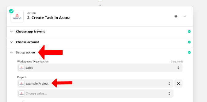 Setting project for Asana. 
