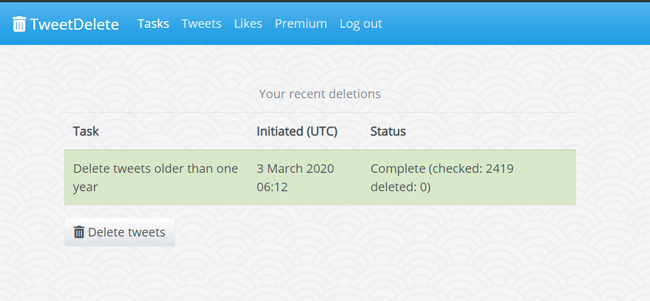 Delete Status showing on TweetDelete 