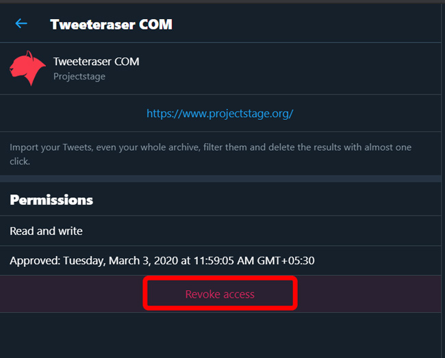 Revoking Access to Tweet Eraser on Twitter 