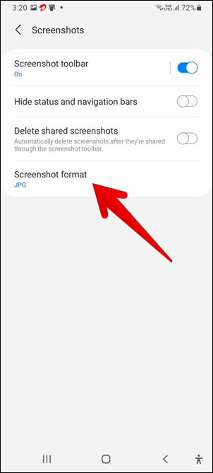 Samsung Change Screenshot Format
