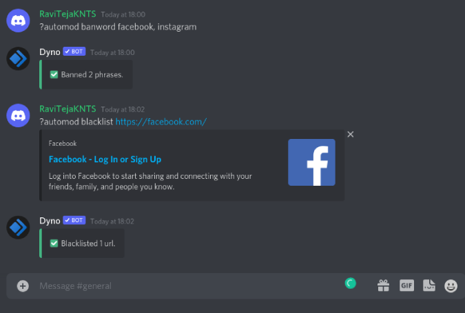 Banning words and links on Discord server