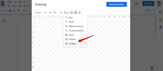 scribble option in google docs to sign