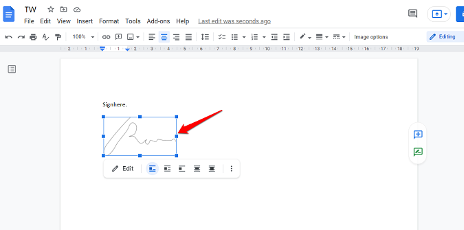 align drawing of sign in google docs