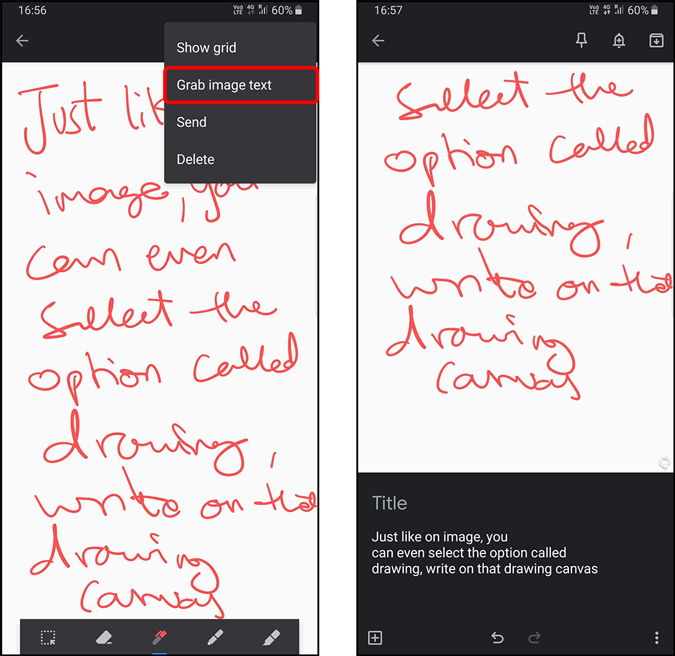 Converting drawing into text in Google Keep 