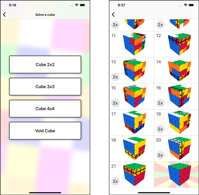screenshot of magic cube solver app