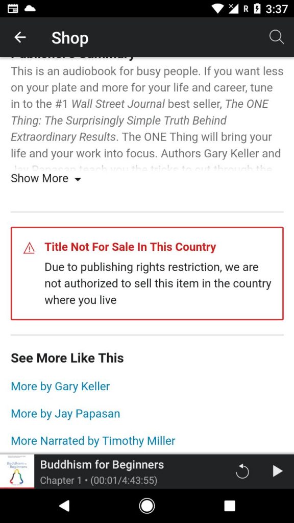 The title is not for sale in the country - Audible