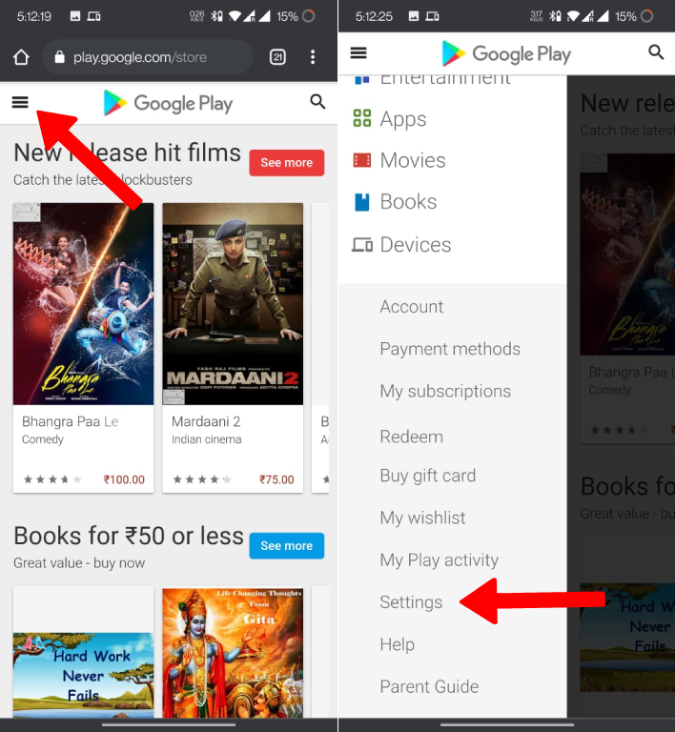 Navigating to Google Play Store Settings