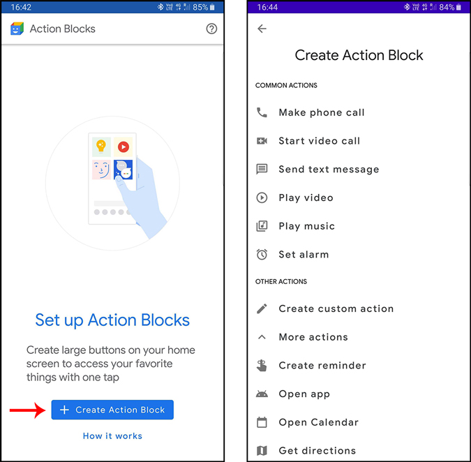 selecting a action for the action block