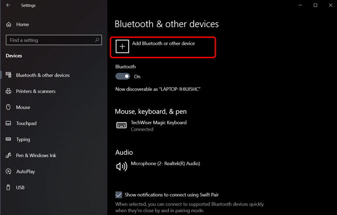 add a bluetooth device by clicking the plus button