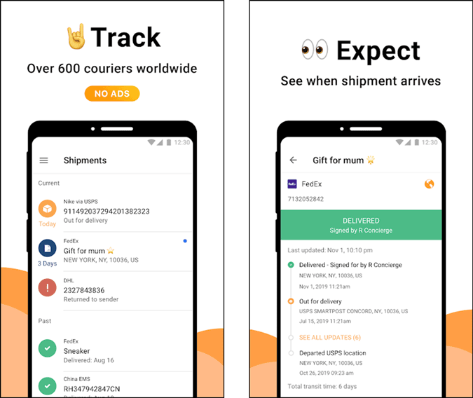 aftership tracking app in action
