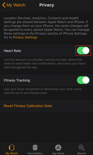 disable auto heart rate monitor- Toggle switch