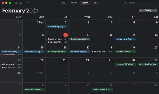 Apple Calendar app on Mac