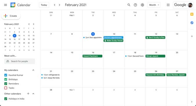 Google Calendar on web