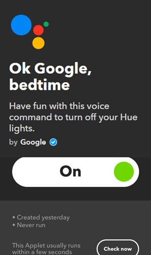 IFTTT Applets for Google Home- bedtime