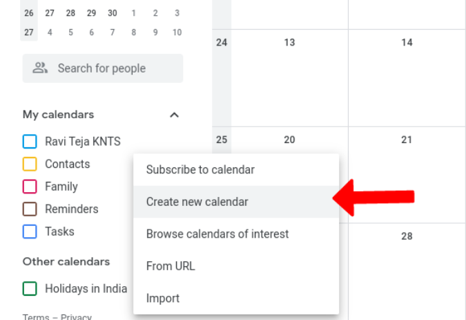 Creating a new calendar on Google Calendar