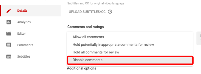 Disabling all comments on a video