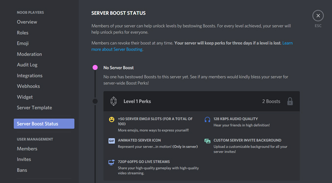 chaching server boost status of your discord server 