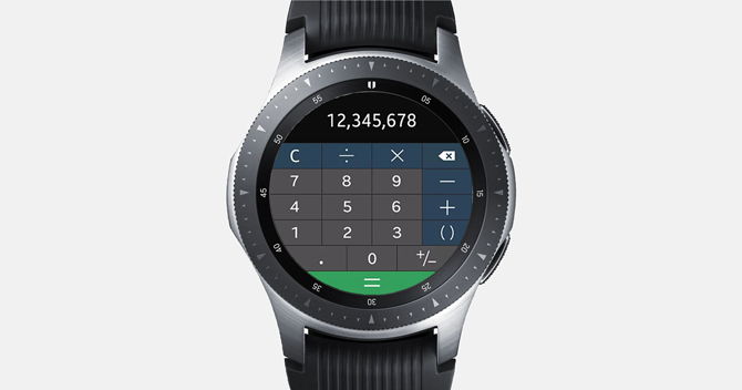 Screenshot of the Galaxy Watch with the calculator app and number 12345678