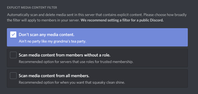 changing media content filter on discord server 