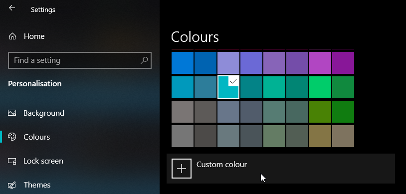 click custom color button in settings app