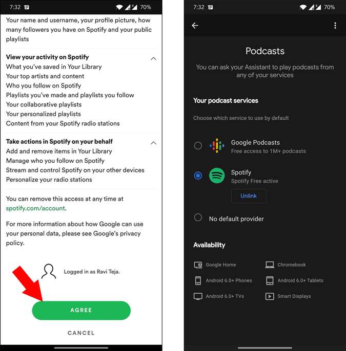Enabling Spotify as default Podcast service on Google Assistant