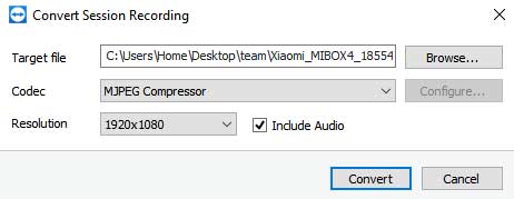 select codec, and size to convert the recording file to video