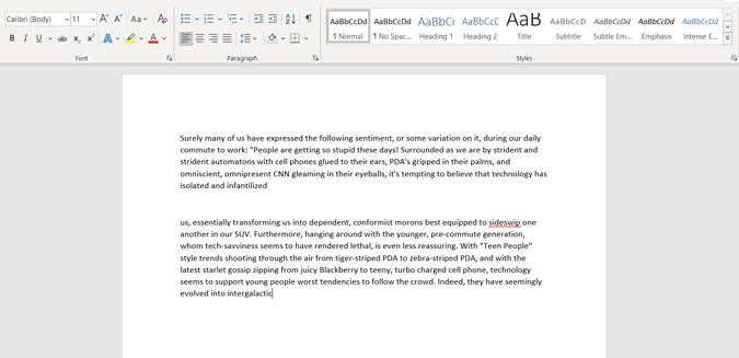 pasting copied text on Microsoft Word