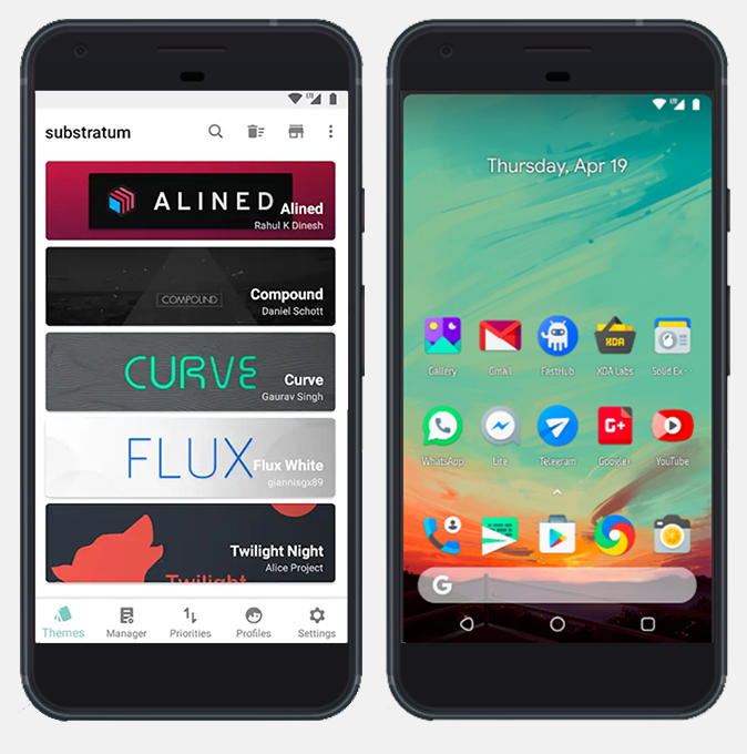 Curve Theme screenshots, which customizes icons and has inbuilt different themes.