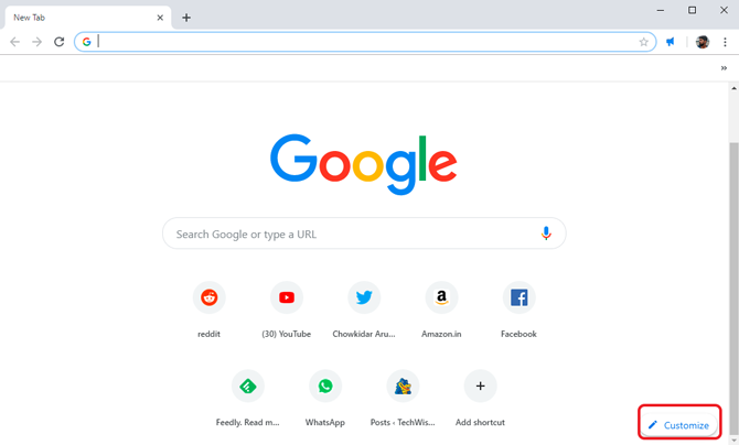 custom background on Google Chrome- customize button