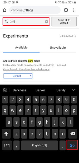 Dark mode on Google Chrome- dark go