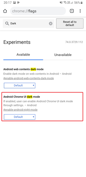 Dark mode on Google Chrome- ui