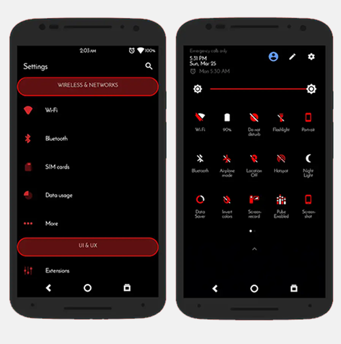 Death Red- give your phone a deep red accent with totally dark theme