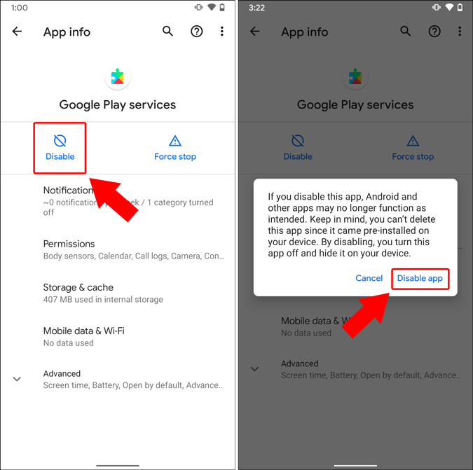 disable google play services app