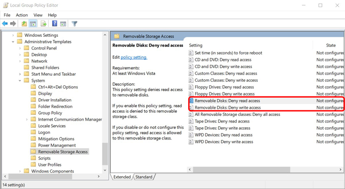 Removing removable disc access on group Policy