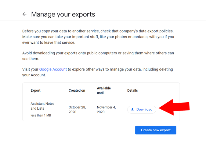 Downloading your Google Takeout export