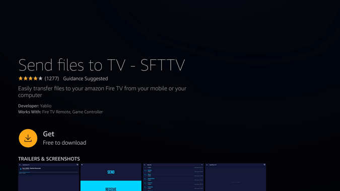open and install send files to tv app