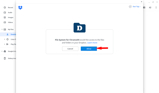 Allowing Dropbox to access system files on Chromebook