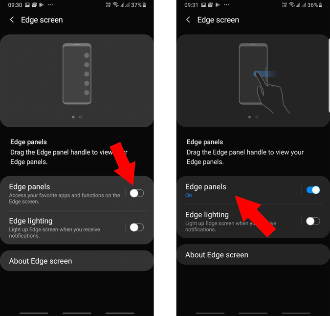 Opening edge panel settings in Samsung One Ui phones