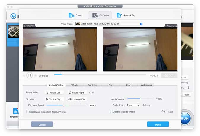 videoproc editor showing before and after screen