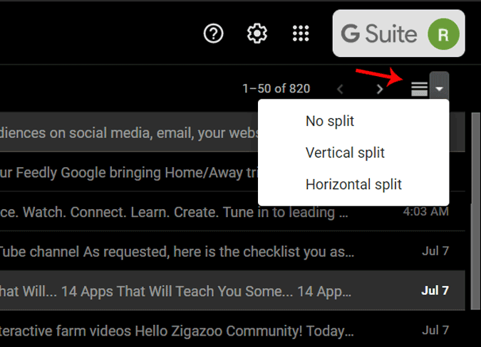Shortcut to Reading Pane in Gmail