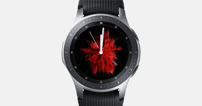 Animated Screenshot of the Galaxy Watch with colorful explosion app